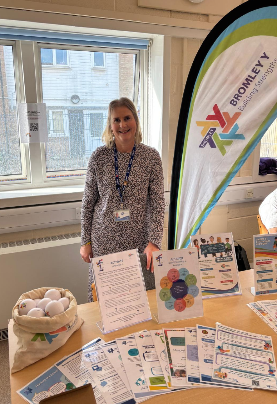 Our SEND Co-ordinator at the Bromley Y stall at Community Vision
